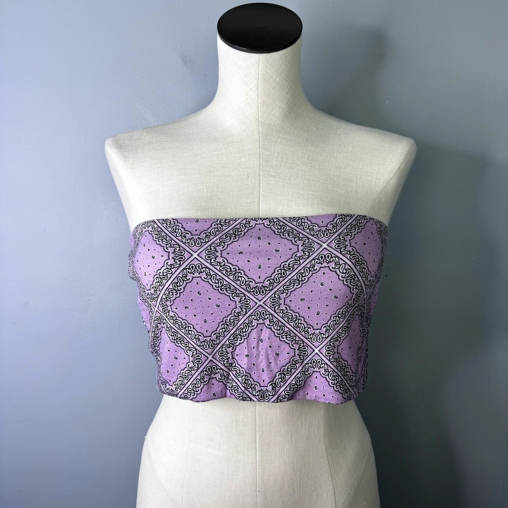 PacSun PAC Cares Purple Bandana Print Bandeau Tie Back Scarf Crop Top Women's S